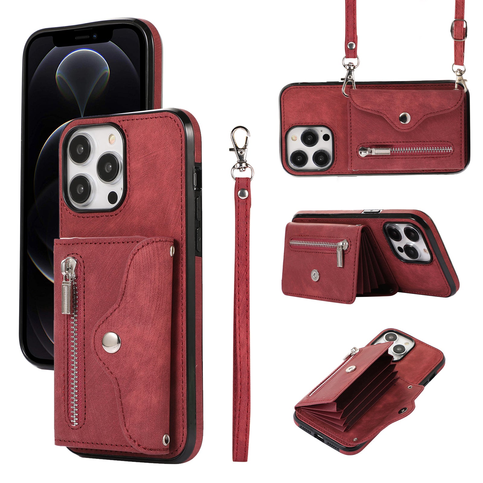 For iPhone 12 12 Pro 6.1 inch PU Leather+TPU Phone Case Kickstand Cover with RFID Blocking Card Bag For iPhone 12 12 Pro 6.1 inch PU Leather+TPU Phone Case Kickstand Cover with RFID Blocking Card Bag